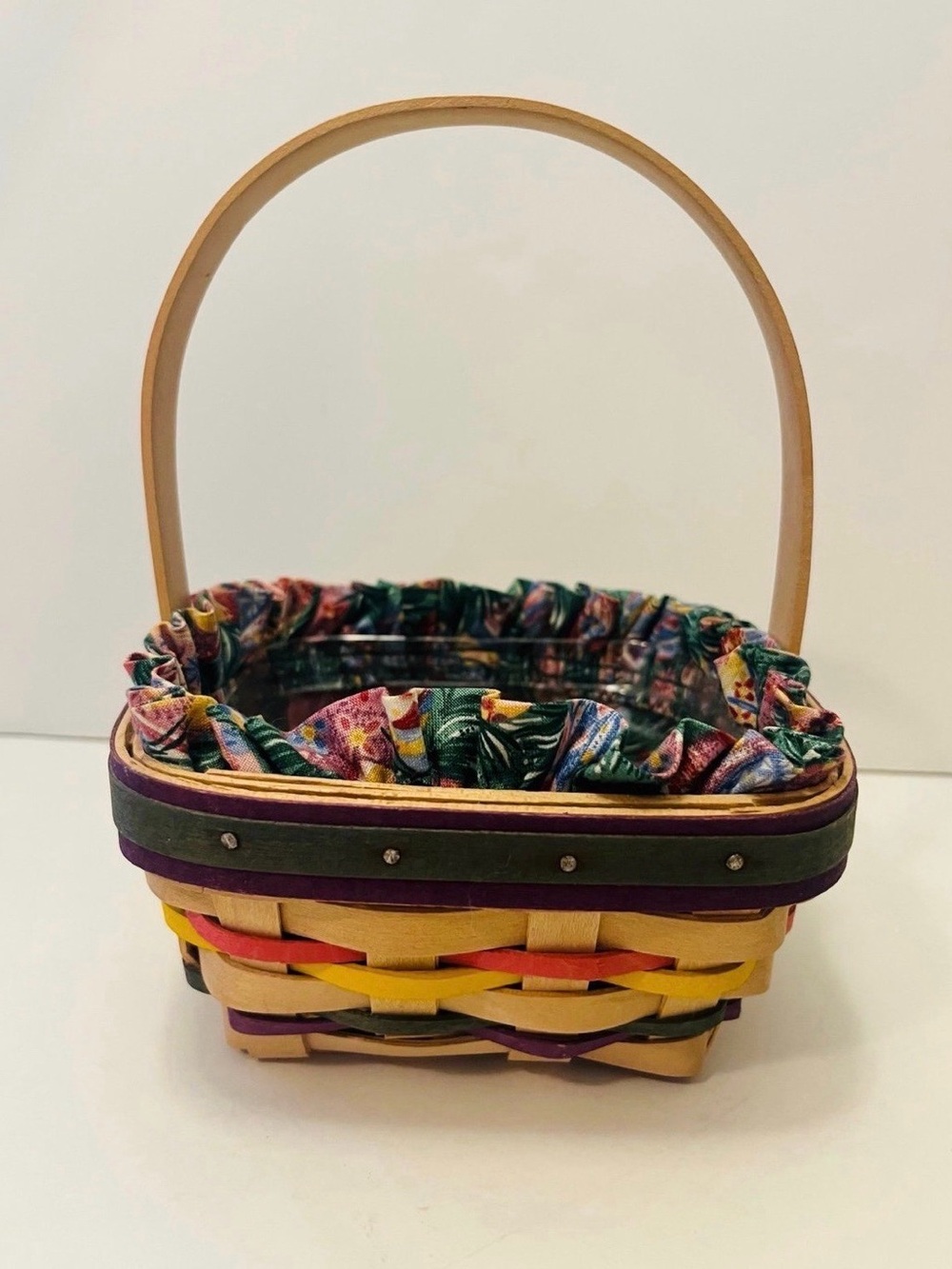 Longaberger Small Square Easter Basket with Easter Egg Liner Insert Vintage 1998